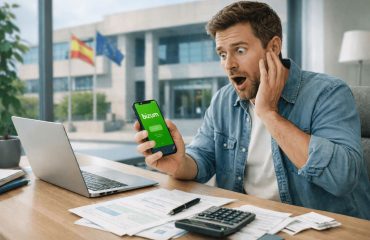 Autónomo preocupado consultando Bizum en el móvil